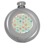 Soft tones floral pattern background Round Hip Flask (5 oz)
