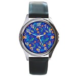 Bright and colorful floral pattern Round Metal Watch