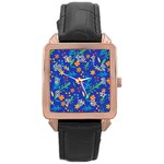 Bright and colorful floral pattern Rose Gold Leather Watch 