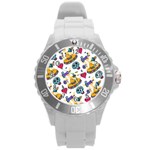 Bright Day of the Dead seamless pattern Round Plastic Sport Watch (L)
