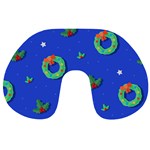 Christmas pattern with wreaths Travel Neck Pillow