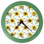Delicate sunflower seamless pattern Color Wall Clock