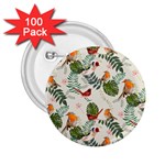 Tropical leaves and birds 2.25  Buttons (100 pack) 