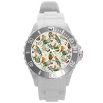 Tropical leaves and birds Round Plastic Sport Watch (L)