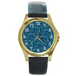 Blue ornaments pattern Round Gold Metal Watch