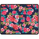 Red roses floral pattern Double Sided Fleece Blanket (Medium) 