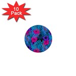 Blue leaves and flowers pattern 1  Mini Buttons (10 pack) 