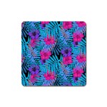 Blue leaves and flowers pattern Square Magnet