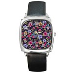 Colorful flowers pattern Square Metal Watch