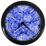 Blue roses seamless floral pattern Wall Clock (Black)