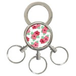 Floral Hibiscus Pattern Design 3-Ring Key Chain