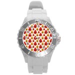 Seamless Autumn Trees Pattern Round Plastic Sport Watch (L)