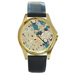 Christmas penguins Round Gold Metal Watch