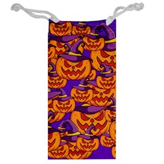 Purple and orange pumpkins, crazy Halloween pattern, Jack o  Lantern Jewelry Bag from ArtsNow.com Back