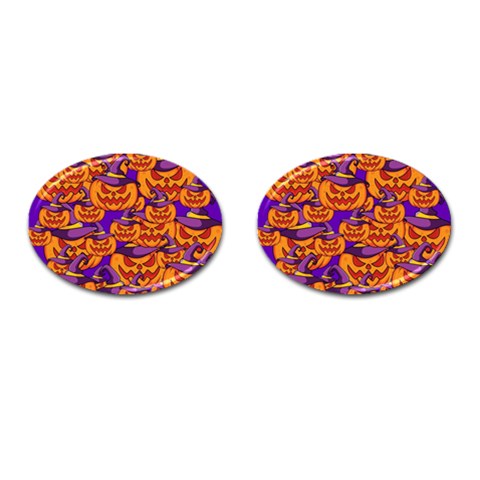 Purple and orange pumpkins, crazy Halloween pattern, Jack o  Lantern Cufflinks (Oval) from ArtsNow.com Front(Pair)