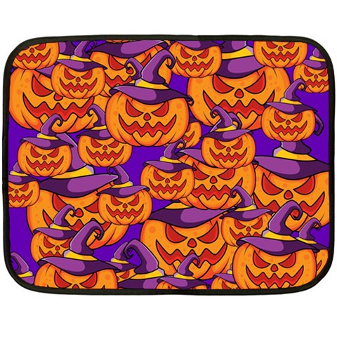 Purple and orange pumpkins, crazy Halloween pattern, Jack o  Lantern Double Sided Fleece Blanket (Mini)  from ArtsNow.com 35 x27  Blanket Front