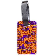 Purple and orange pumpkins, crazy Halloween pattern, Jack o  Lantern Luggage Tag (two sides) from ArtsNow.com Back