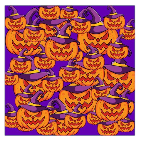 Purple and orange pumpkins, crazy Halloween pattern, Jack o  Lantern Large Satin Scarf (Square) from ArtsNow.com Front