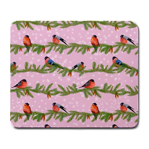 Bullfinches Sit On Branches On A Pink Background Large Mousepads from ArtsNow.com Front