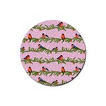 Bullfinches Sit On Branches On A Pink Background Rubber Round Coaster (4 pack)