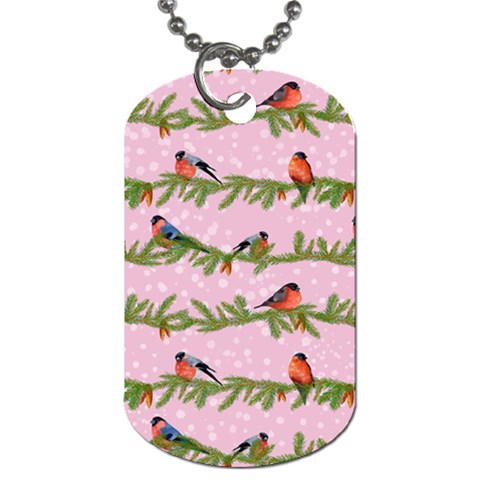 Bullfinches Sit On Branches On A Pink Background Dog Tag (Two Sides) from ArtsNow.com Front