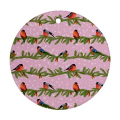 Bullfinches Sit On Branches On A Pink Background Round Ornament (Two Sides) from ArtsNow.com Front