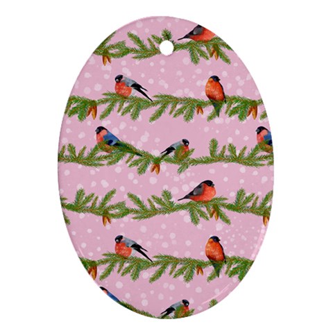Bullfinches Sit On Branches On A Pink Background Oval Ornament (Two Sides) from ArtsNow.com Front