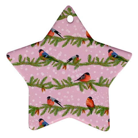 Bullfinches Sit On Branches On A Pink Background Star Ornament (Two Sides) from ArtsNow.com Front