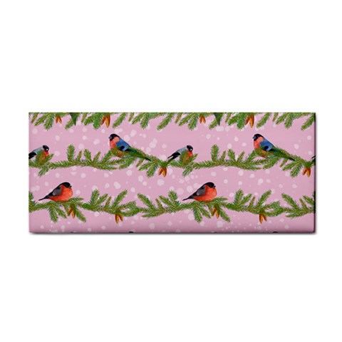 Bullfinches Sit On Branches On A Pink Background Hand Towel from ArtsNow.com Front