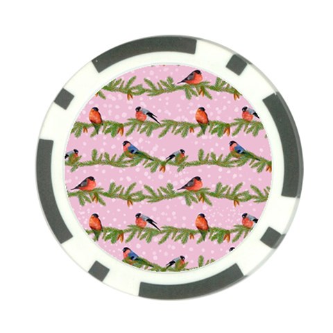 Bullfinches Sit On Branches On A Pink Background Poker Chip Card Guard (10 pack) from ArtsNow.com Front