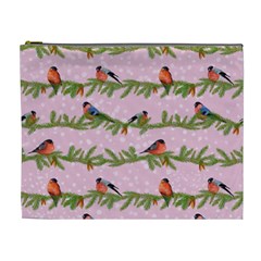 Bullfinches Sit On Branches On A Pink Background Cosmetic Bag (XL) from ArtsNow.com Front