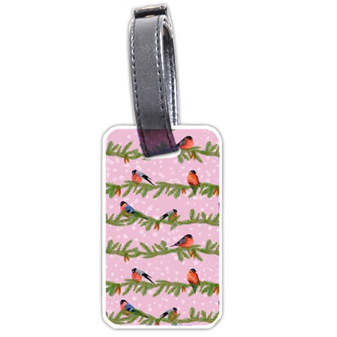 Bullfinches Sit On Branches On A Pink Background Luggage Tag (one side) from ArtsNow.com Front