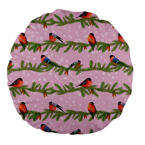 Bullfinches Sit On Branches On A Pink Background Large 18  Premium Round Cushions from ArtsNow.com Front