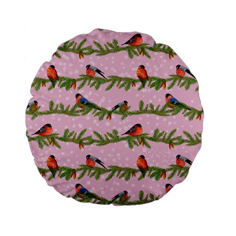 Bullfinches Sit On Branches On A Pink Background Standard 15  Premium Flano Round Cushions from ArtsNow.com Front