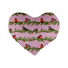 Bullfinches Sit On Branches On A Pink Background Standard 16  Premium Flano Heart Shape Cushions from ArtsNow.com Front