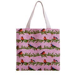 Bullfinches Sit On Branches On A Pink Background Zipper Grocery Tote Bag from ArtsNow.com Front
