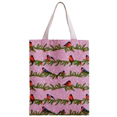 Bullfinches Sit On Branches On A Pink Background Zipper Classic Tote Bag from ArtsNow.com Back