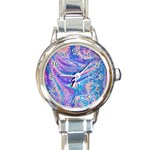 Blue hues feathers Round Italian Charm Watch