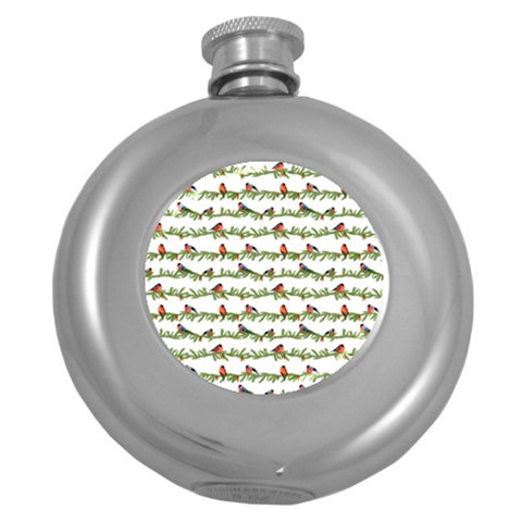 Bullfinches On The Branches Round Hip Flask (5 oz) from ArtsNow.com Front