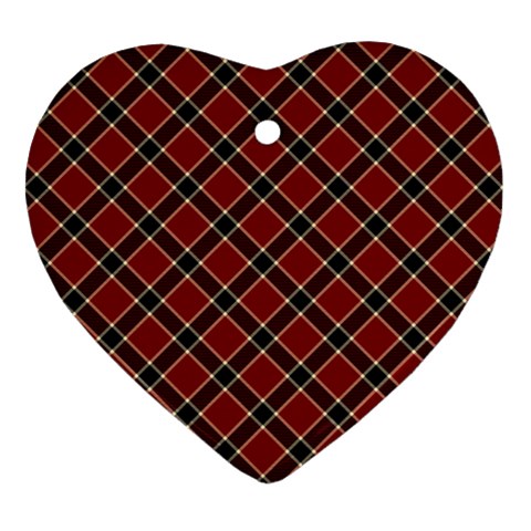 Dark red tartan, retro buffalo plaid, tiled pattern Heart Ornament (Two Sides) from ArtsNow.com Front