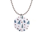 Christmas Trees And Bullfinches 1  Button Necklace
