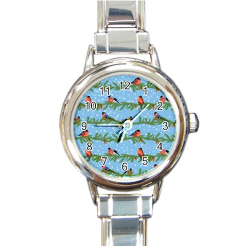 Bullfinches On Spruce Branches Round Italian Charm Watch from ArtsNow.com Front