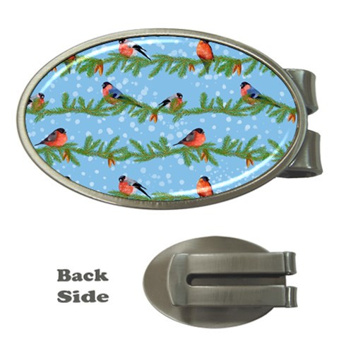 Bullfinches On Spruce Branches Money Clips (Oval)  from ArtsNow.com Front