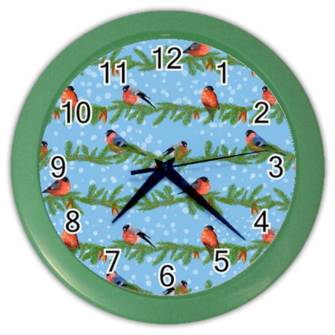 Bullfinches On Spruce Branches Color Wall Clock from ArtsNow.com Front