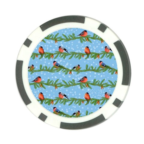Bullfinches On Spruce Branches Poker Chip Card Guard from ArtsNow.com Front