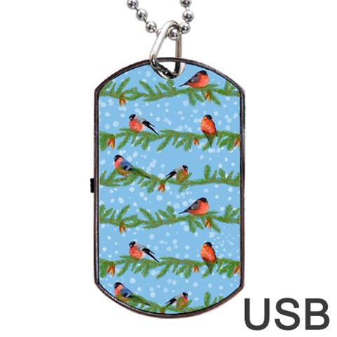 Bullfinches On Spruce Branches Dog Tag USB Flash (Two Sides) from ArtsNow.com Front
