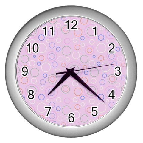 Multicolored Circles On A Pink Background Wall Clock (Silver) from ArtsNow.com Front