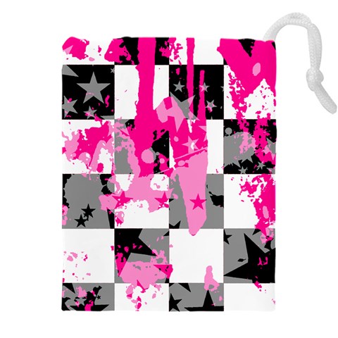 Pink Star Splatter Drawstring Pouch (4XL) from ArtsNow.com Front