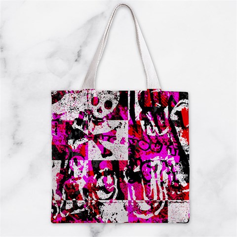 Pink Checker Graffiti  Zipper Grocery Tote Bag from ArtsNow.com Front