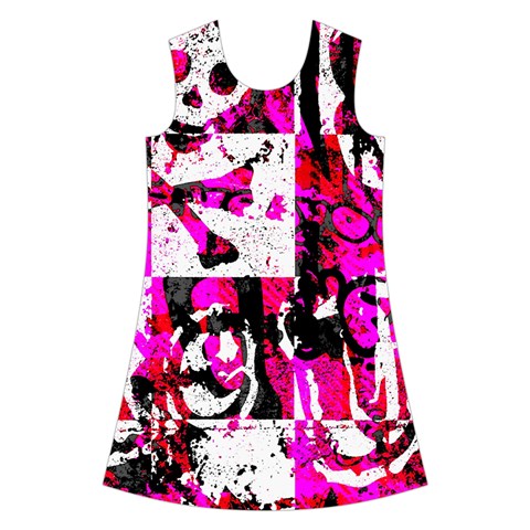 Pink Checker Graffiti  Kids  Short Sleeve Velvet Dress from ArtsNow.com Front